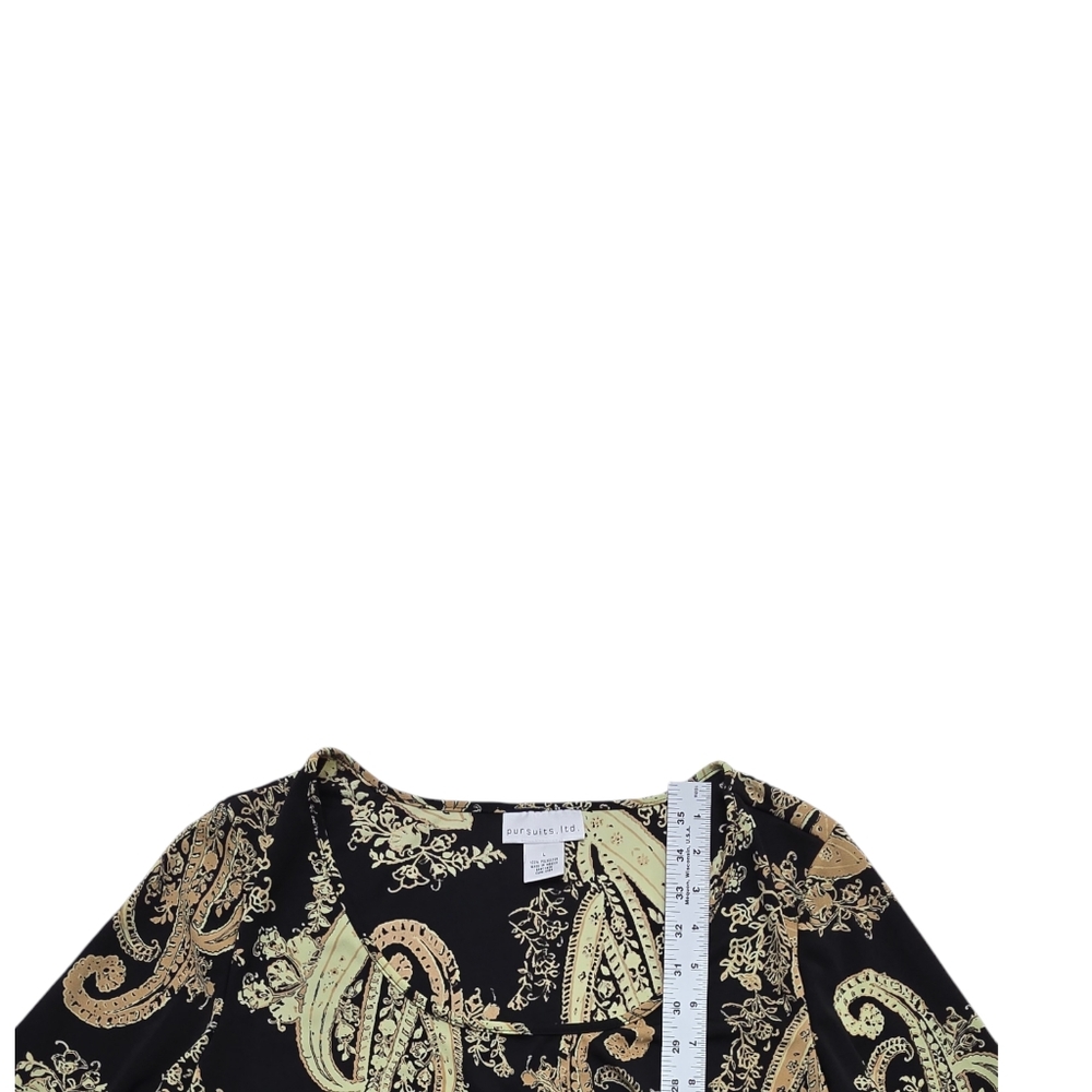 Black Pursuits Ltd Blouse Top Large Pale Yellow Cream Tan Paisley L 3/4 Sleeves - Picture 9 of 10